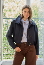Load image into Gallery viewer, Navy Funnel Neck Trench Bomber Jacket
