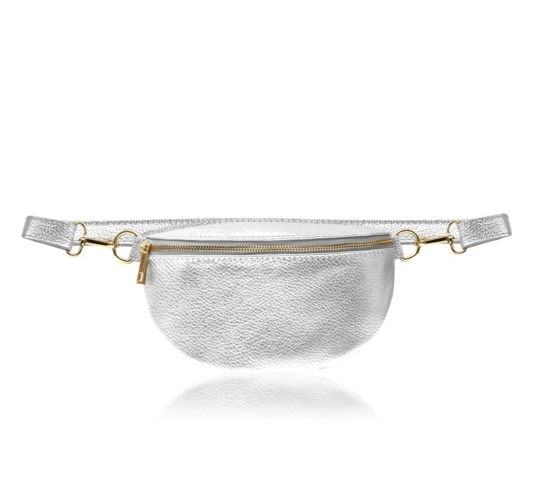 Silver Leather Sling Bag