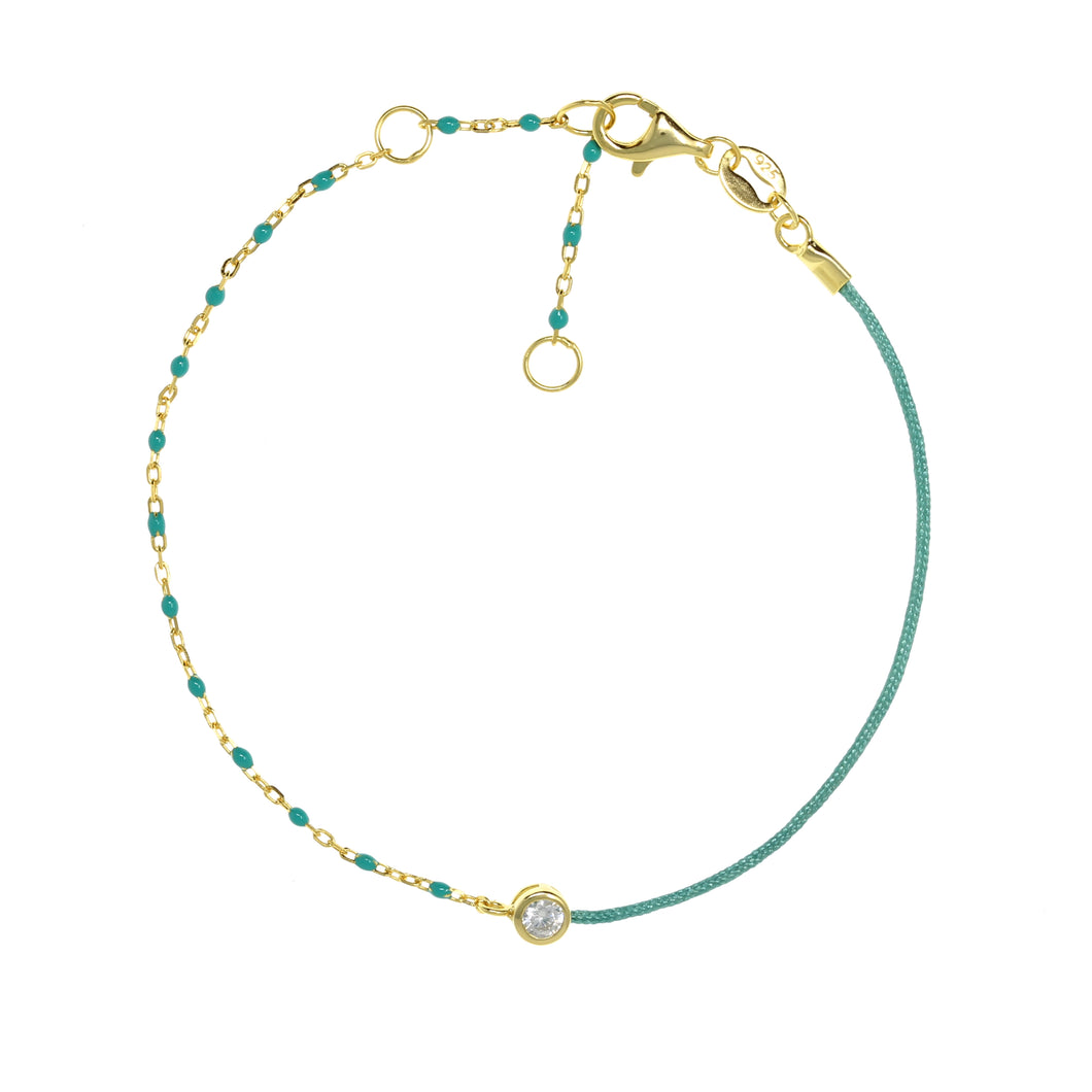 String and Chain Bracelet with Small Turquoise Beads